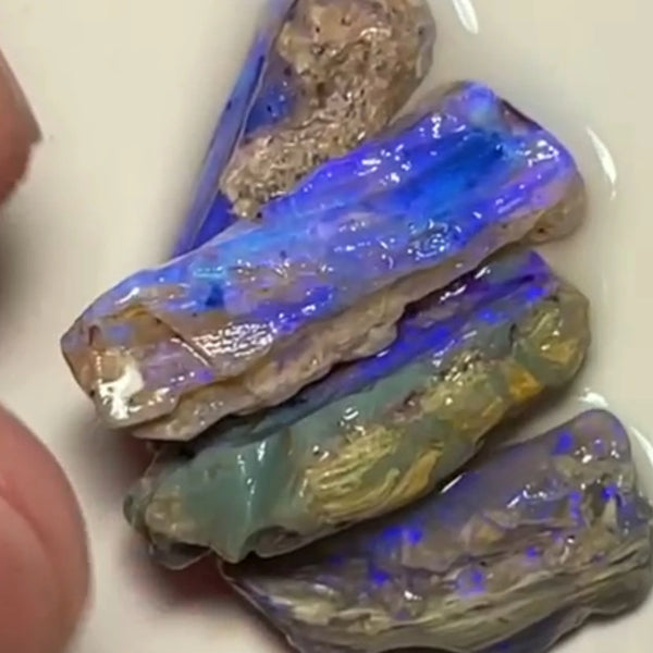 Stack of Lightning Ridge knobby/fossil rough opals 30.00cts Crystal with lots of blues to explore  21x12x5 to 18x7x6 mm Lot B4-A819