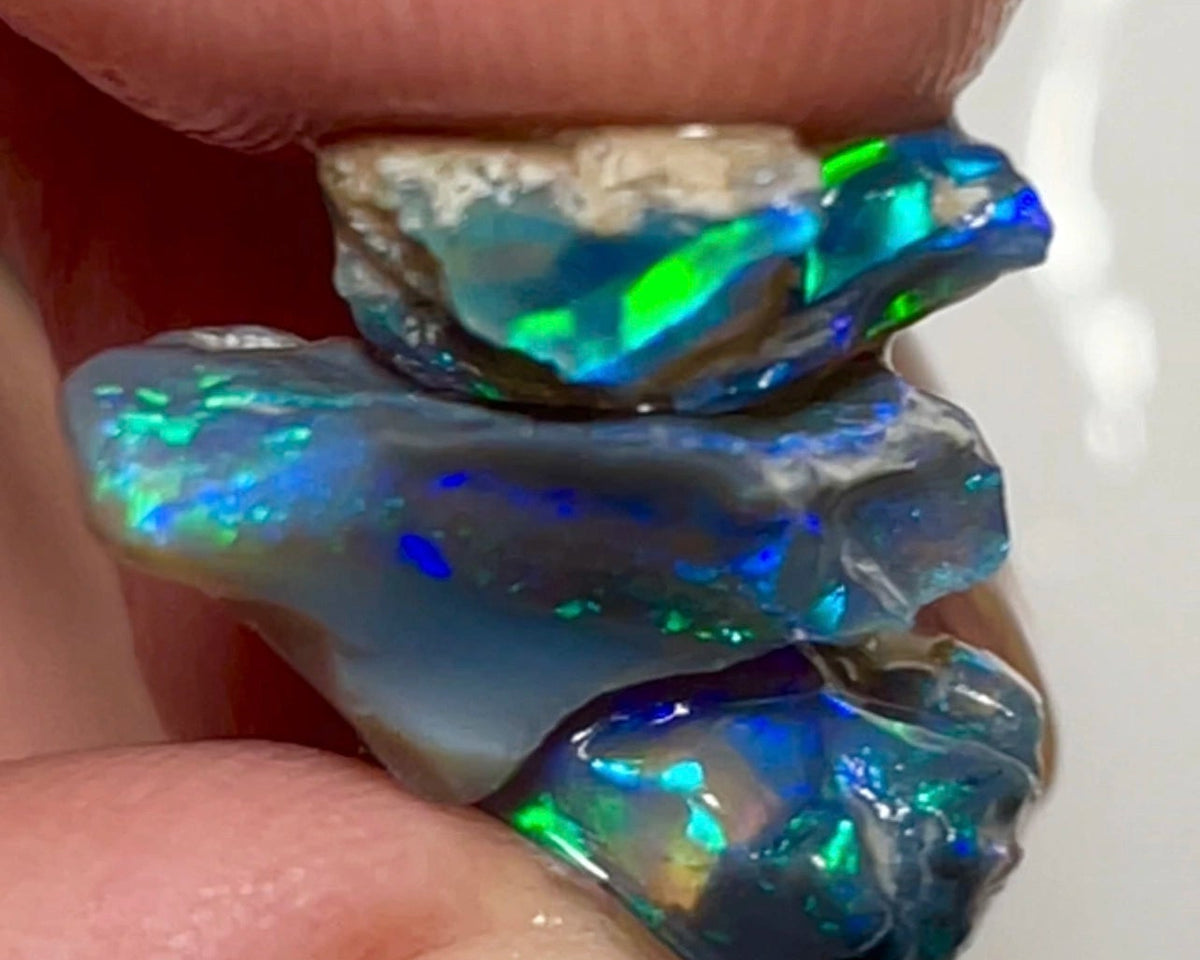 Lightning Ridge Black opal small Cutters rough 10.75cts Bright Greens & Blues 16x10x2mm to 12x8x2mm  Lot B4-A121