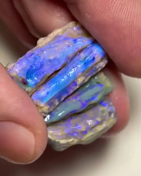 Stack of Lightning Ridge knobby/fossil rough opals 30.00cts Crystal with lots of blues to explore  21x12x5 to 18x7x6 mm Lot B4-A819