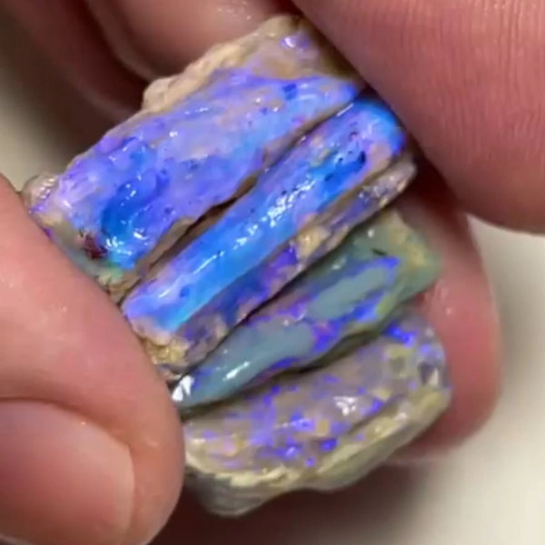 Stack of Lightning Ridge knobby/fossil rough opals 30.00cts Crystal with lots of blues to explore  21x12x5 to 18x7x6 mm Lot B4-A819