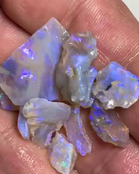 Lightning Ridge Dark Base Crystal opal rough parcel 29.00cts Mostly Blue colours to chase here  20x12x1 to 6x4x1 mm Lot B4-A818