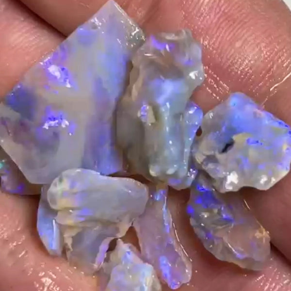 Lightning Ridge Dark Base Crystal opal rough parcel 29.00cts Mostly Blue colours to chase here  20x12x1 to 6x4x1 mm Lot B4-A818
