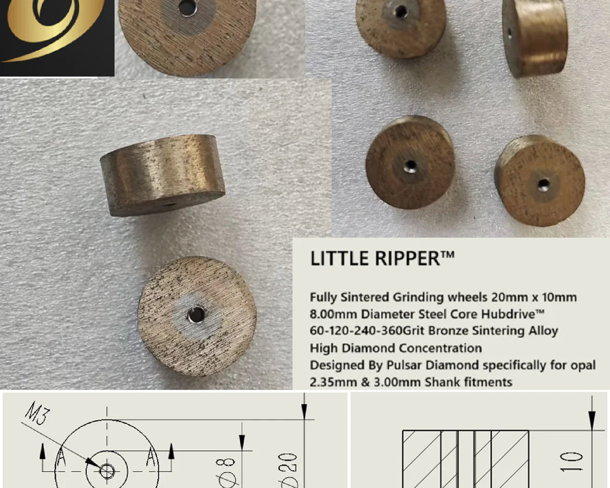 PULSAR DIAMOND® Little Ripper Fully sintered diamond Bronze Grinding wheel 120rit 20mm x10mm Choice of 2.35mm or 3.00mm shank Lot B4-Axxx