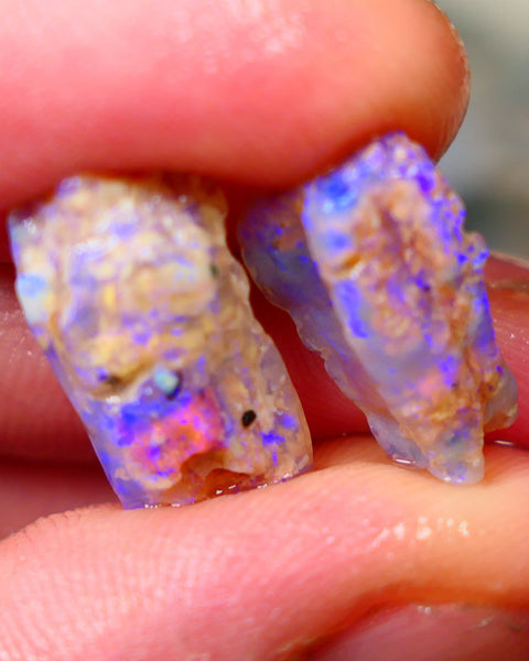 Pair of Lightning Ridge Crystal opalised Wood fossils 8.50cts Blue colours 17x10x5mm & 16x9x5mm  Lot B4-A284