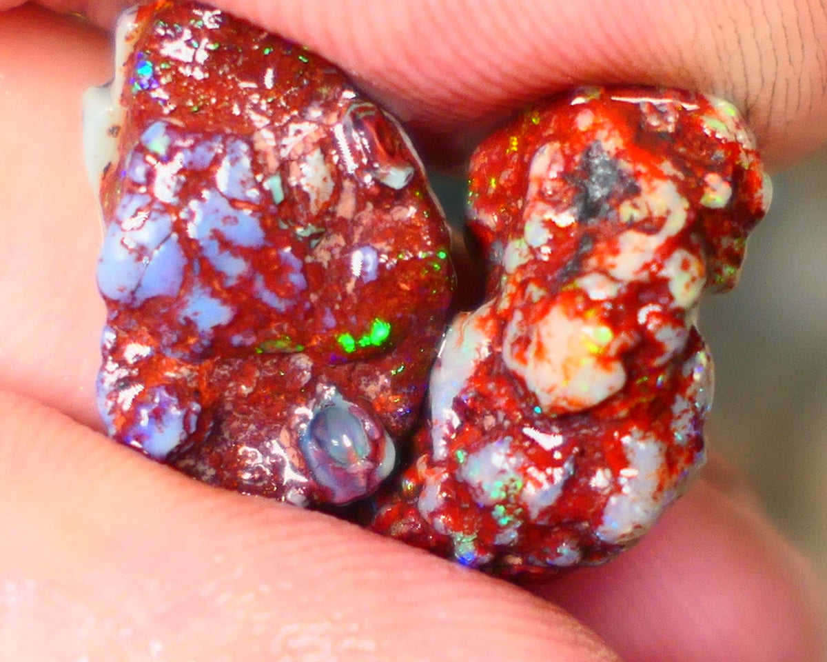 Lightning Ridge  Pair of opal formation rough 13.00cts Colours to explore or collect 19x12x6mm & 17x12x7mm  B4-A165