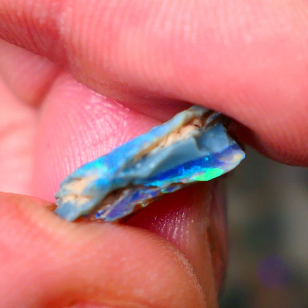 Lightning Ridge Dark Base Seam opal rough 4.75cts Bright Tones of Blue fires to cut Lot B4-A004