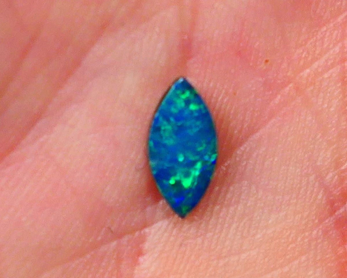 Coober Pedy Gem Quality Opal Doublet 0.65cts Marquise cut Gorgeous Bright Green & blues ironstone backing 9x4x1.5mm Lot B4-A106