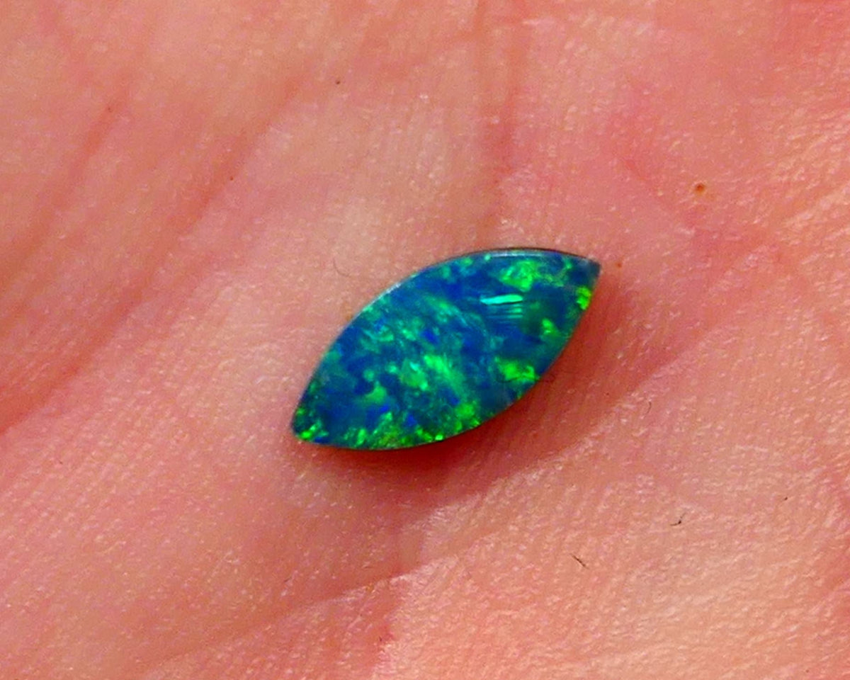 Coober Pedy Gem Quality Opal Doublet 0.65cts Marquise cut Gorgeous Bright Green & blues ironstone backing 9x4x1.5mm Lot B4-A106