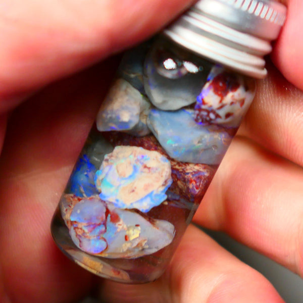 Lightning Ridge Knobby opal rough 45.00 Lots of colours to go at here mixed bases 15mm to 5mm range Jar not included Lot B4-A008