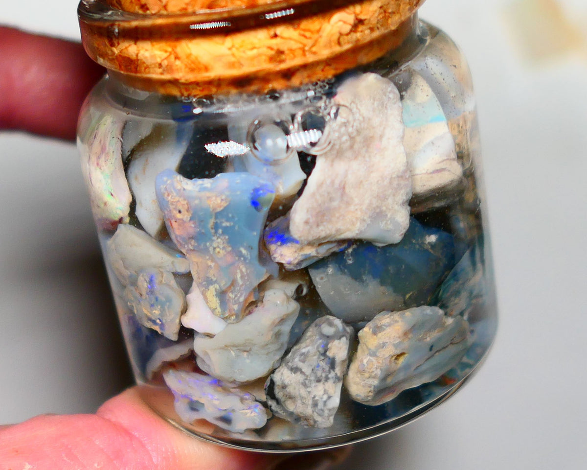 Lightning Ridge Potch & Colours 260cts Mixed bases 20mm to chip size Lot B4-A109 (jar not included)