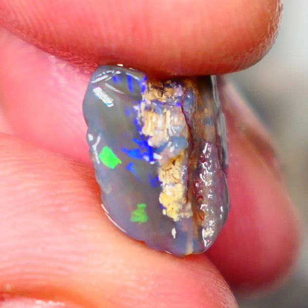 Lightning Ridge Dark Base Crystal Opalised wood fossil opal rough 3.00cts Green & Blue fire flashes 13x11x4mm Lot B4-A184