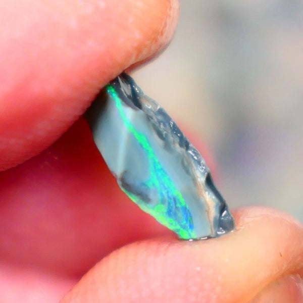 Lightning Ridge Black Seam opal rough 4.00cts Bright Green dominant multifires to cut 13x13x5mm Lot B4-A191