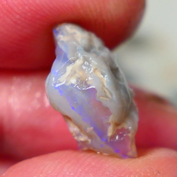 Lightning Ridge Crystal on Dark base half a knobby split opal rough 5.30cts Flat bar with Blue fires to expose 18x8x8mm Lot  B4-A196