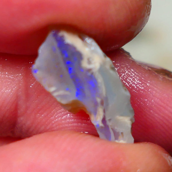 Lightning Ridge Crystal on Dark base half a knobby split opal rough 5.30cts Flat bar with Blue fires to expose 18x8x8mm Lot  B4-A196