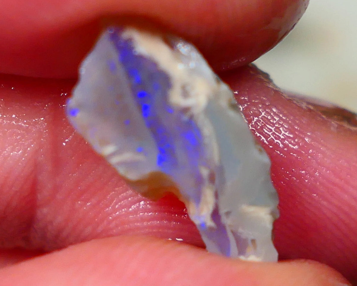 Lightning Ridge Crystal on Dark base half a knobby split opal rough 5.30cts Flat bar with Blue fires to expose 18x8x8mm Lot  B4-A196