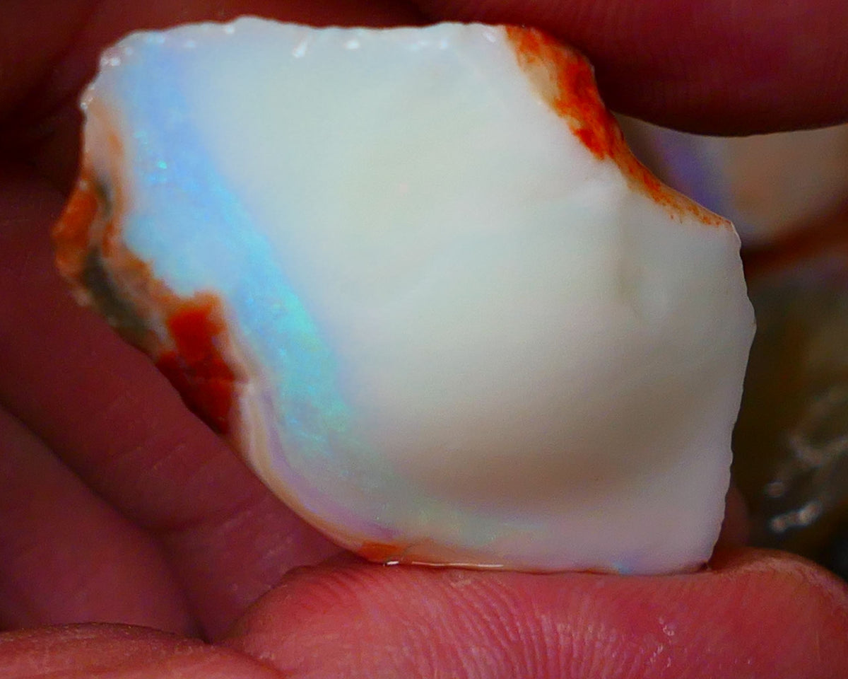 Huge Chunk of Light base Coober Pedy Seam opal rough 38.00cts Bar showing blues to explore 40x23x9mm Lot B4-A038