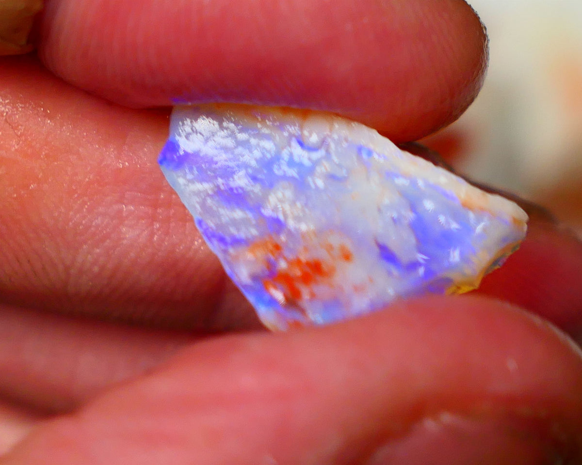 Coober Pedy Seam opal rough 7.50cts lots of exposed Blue fires to go at 22x14x5mm  Lot B4-A053