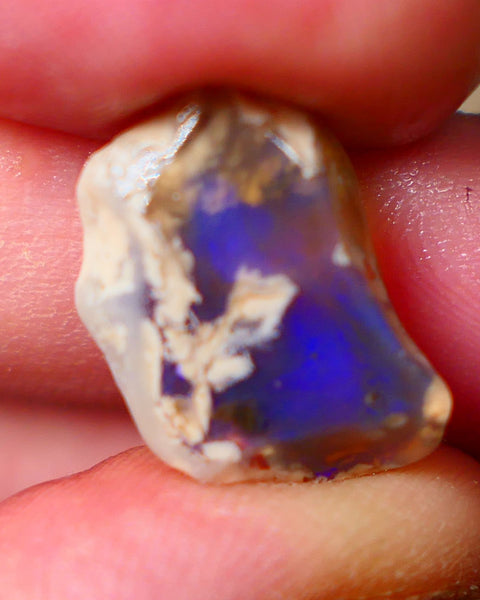 Broad zone of Royal Blues 8.75cts Rub Rough Lightning Ridge Knobby opal 18x12x7mm  Lot B4-A076