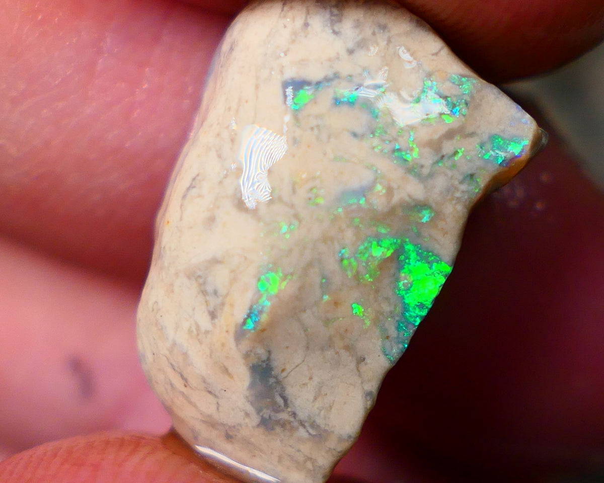 Lightning Ridge Knobby formation rub rough 13.50cts Zone of Bright Electric Greens 21x11x9mm  Lot B4-A075