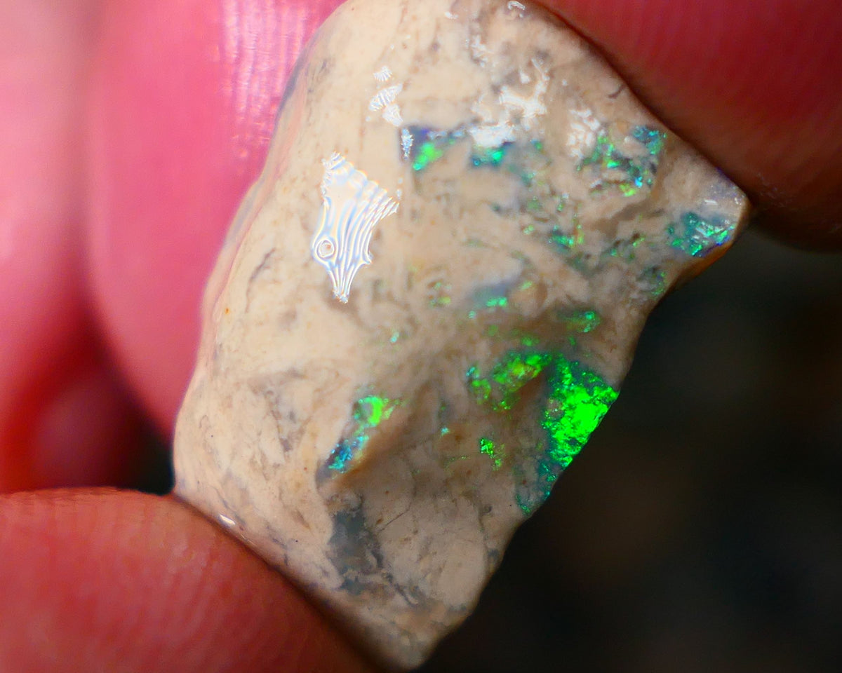 Lightning Ridge Knobby formation rub rough 13.50cts Zone of Bright Electric Greens 21x11x9mm  Lot B4-A075