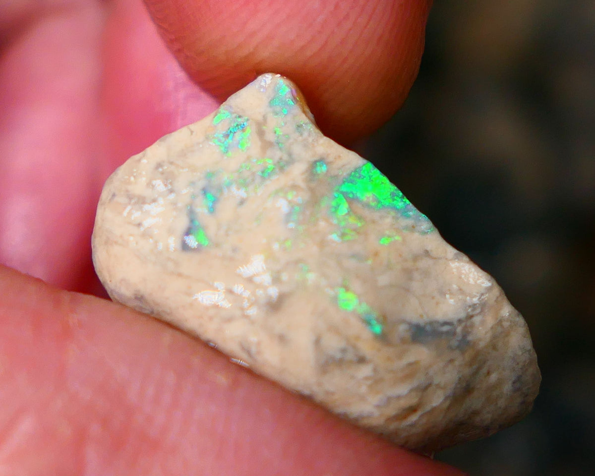 Lightning Ridge Knobby formation rub rough 13.50cts Zone of Bright Electric Greens 21x11x9mm  Lot B4-A075