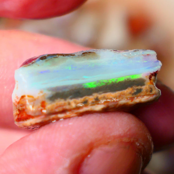 Cutters Dark Base Seam opal rough 23.50cts Coober Pedy Bright Green dominant colours 25x12x11mm  Lot B4-A092