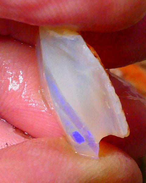 Coober Pedy Crystal Seam opal rough 16.75cts Flat bar showing blue fires to cut 21x19x8mm Lot B4-A086