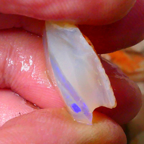 Coober Pedy Crystal Seam opal rough 16.75cts Flat bar showing blue fires to cut 21x19x8mm Lot B4-A086