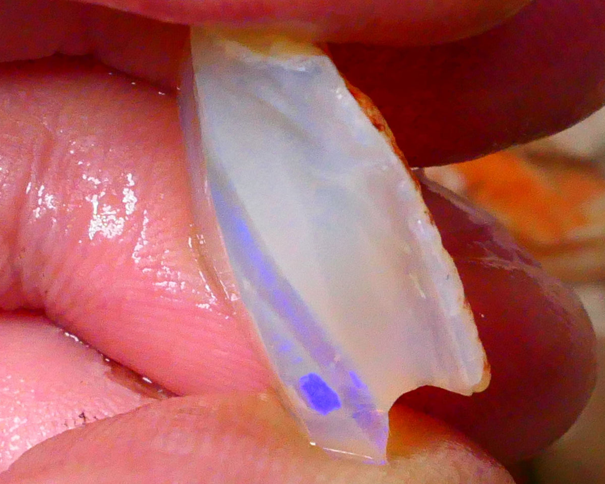 Coober Pedy Crystal Seam opal rough 16.75cts Flat bar showing blue fires to cut 21x19x8mm Lot B4-A086