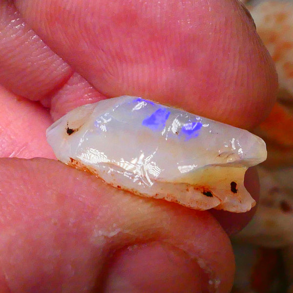 Coober Pedy Crystal Seam opal rough 16.75cts Flat bar showing blue fires to cut 21x19x8mm Lot B4-A086