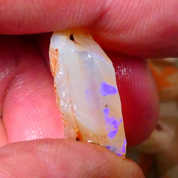 Coober Pedy Crystal Seam opal rough 16.75cts Flat bar showing blue fires to cut 21x19x8mm Lot B4-A086