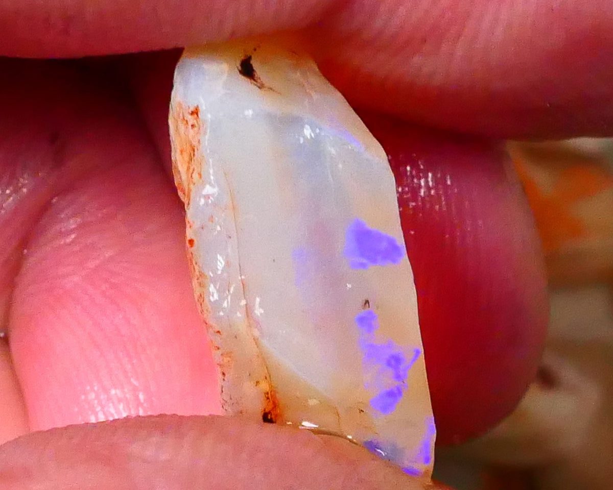 Coober Pedy Crystal Seam opal rough 16.75cts Flat bar showing blue fires to cut 21x19x8mm Lot B4-A086