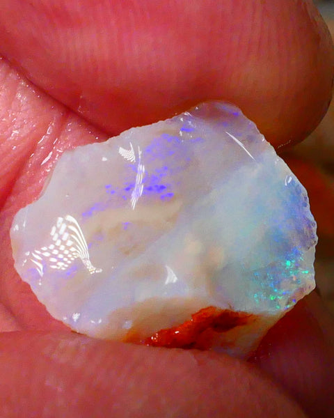 Coober Pedy Seam opal rough 8.20cts Dark base Blues & Greens exposed to go at 17x16x9mm  Lot B4-A084