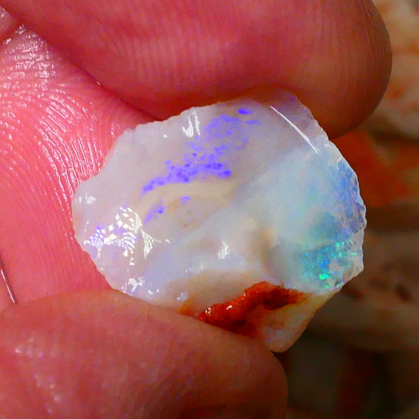 Coober Pedy Seam opal rough 8.20cts Dark base Blues & Greens exposed to go at 17x16x9mm  Lot B4-A084