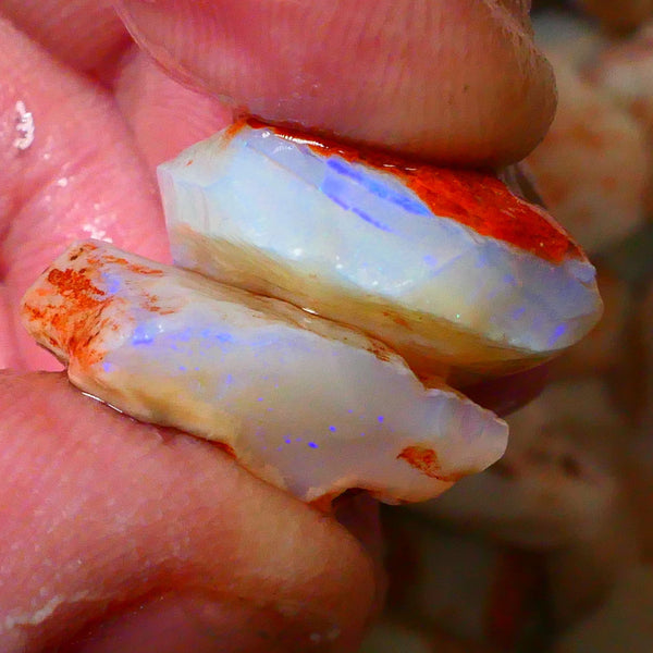 Coober Pedy Seam opal rough pair 29.00cts Crystal showing lots of blues to gamble 19x19x8mm t 18x13x7mm  Lot B4-A083