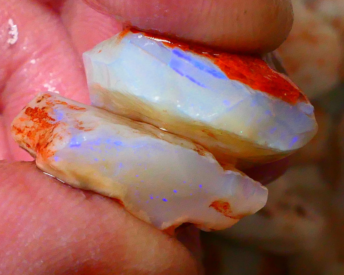 Coober Pedy Seam opal rough pair 29.00cts Crystal showing lots of blues to gamble 19x19x8mm t 18x13x7mm  Lot B4-A083