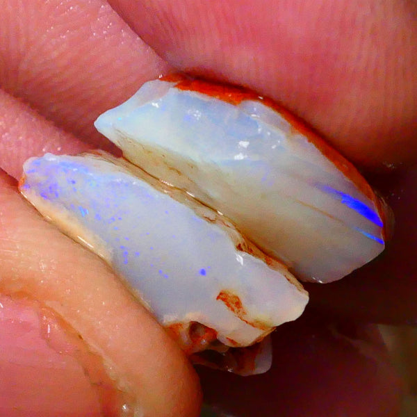 Coober Pedy Seam opal rough pair 29.00cts Crystal showing lots of blues to gamble 19x19x8mm t 18x13x7mm  Lot B4-A083