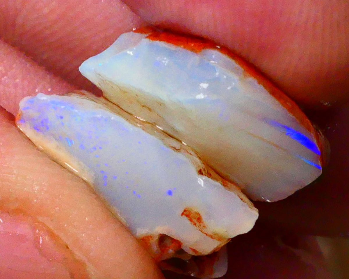 Coober Pedy Seam opal rough pair 29.00cts Crystal showing lots of blues to gamble 19x19x8mm t 18x13x7mm  Lot B4-A083