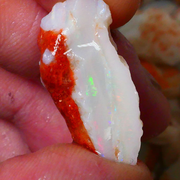 Coober Pedy Seam opal rough 20.00cts Multicolours showing in Multi bars to gamble 26x13x12mm Lot B4-A082