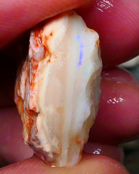Coober Pedy White Base Seam opal rough 24.00cts Thin Bright Blue bar to chase & explore 22x16x13mm  Lot B4-A410