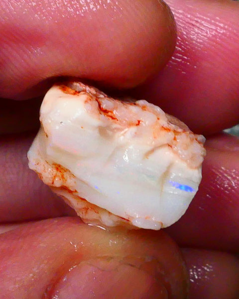 Coober Pedy White Base Seam opal rough 24.00cts Thin Bright Blue bar to chase & explore 22x16x13mm  Lot B4-A410