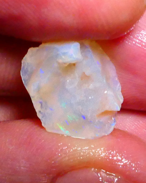 Blue/Green dominant M.fires to chase 7.50cts Coober Pedy Light base Crystal Gamble opal rough 17x11x8mm  Lot B4-A418