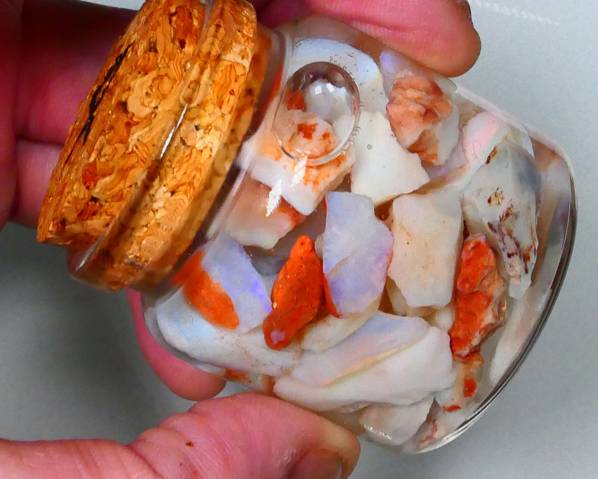 Coober Pedy Seam opal rough 230cts Potch and some colours to explore 20mm to chip size Jar not included  Lot B4-A155