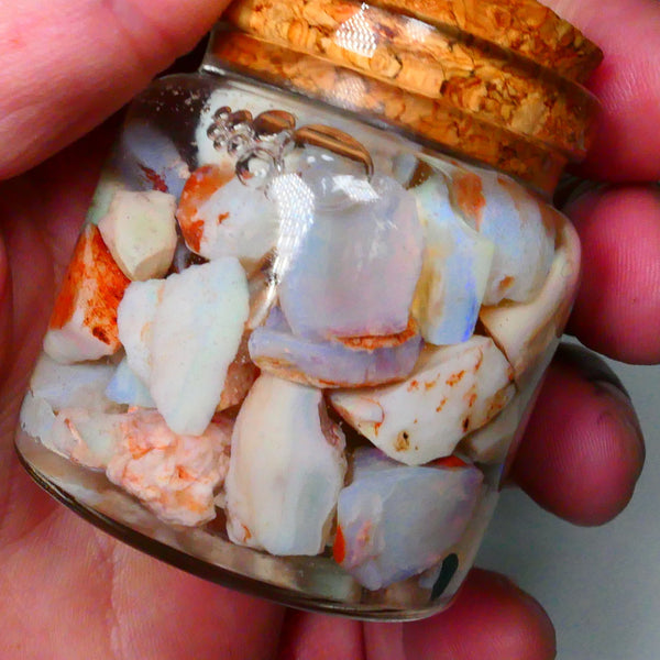 Coober Pedy Seam opal rough 230cts Potch and some colours to explore 20mm to chip size Jar not included  Lot B4-A156