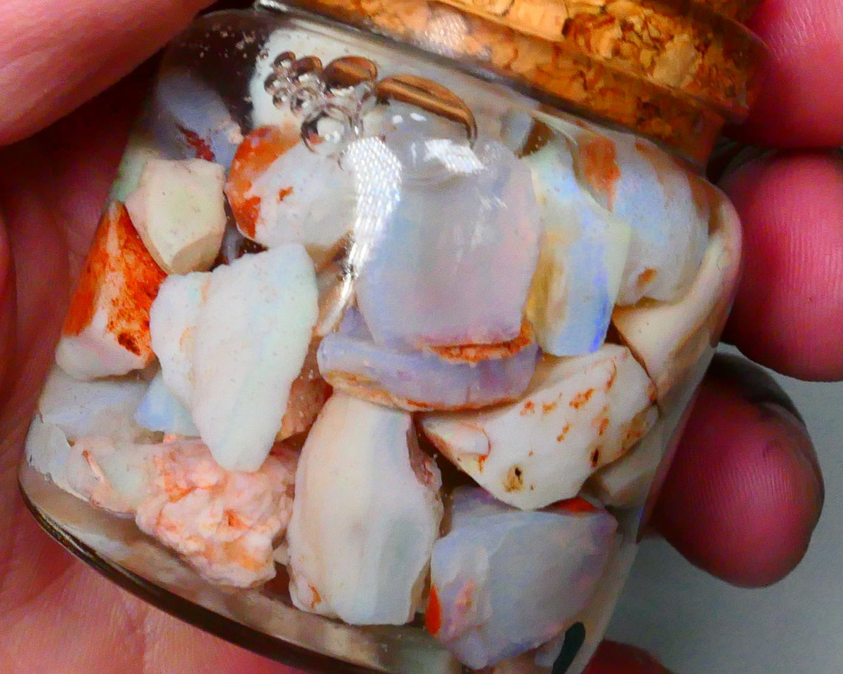 Coober Pedy Seam opal rough 230cts Potch and some colours to explore 20mm to chip size Jar not included  Lot B4-A156