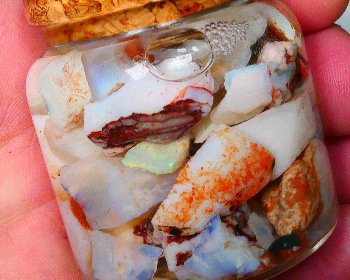 Coober Pedy Seam opal rough 230cts Potch and some colours to explore 20mm to chip size Jar not included  Lot B4-A156