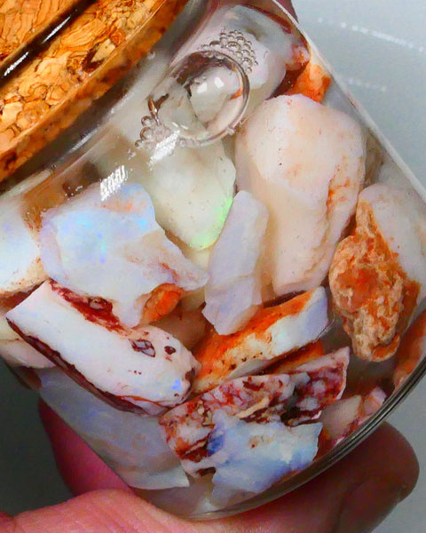 Coober Pedy Seam opal rough 230cts Potch and some colours to explore 20mm to chip size Jar not included  Lot B4-A156