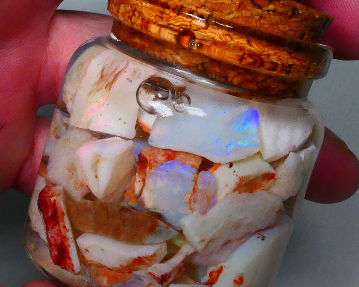 Coober Pedy Seam opal rough 230cts Potch and some colours to explore 20mm to chip size Jar not included  Lot B4-A157