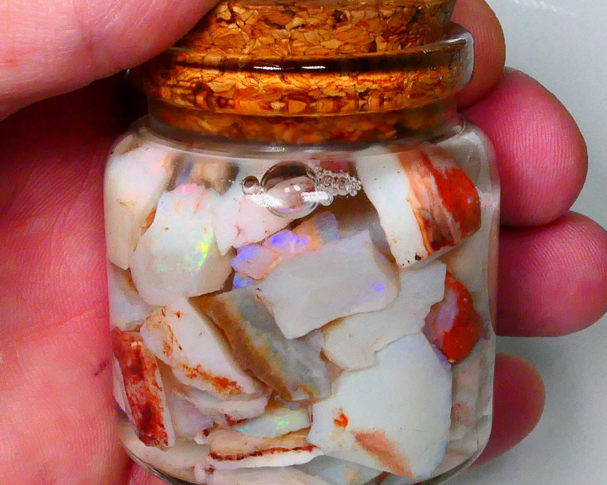 Coober Pedy Seam opal rough 230cts Potch and some colours to explore 20mm to chip size Jar not included  Lot B4-A157