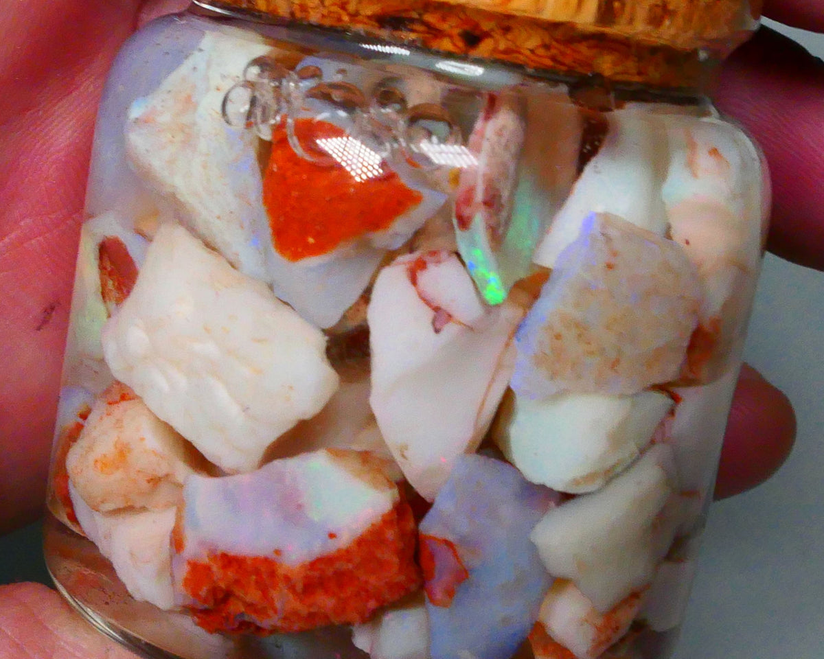 Coober Pedy Seam opal rough 230cts Potch and some colours to explore 20mm to chip size Jar not included  Lot B4-A158